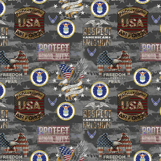 Air Force Military Camo USA Flag Sykel Cotton Fabric SYK-1338-AF