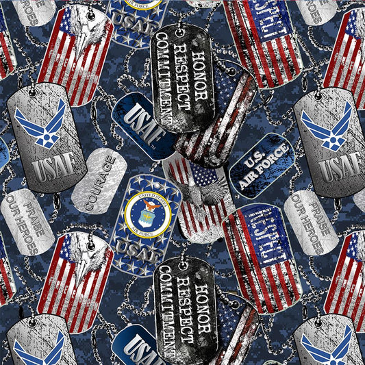Air Force Military Dogtags Allover Print Quilting Cotton Fabric 1254-AF