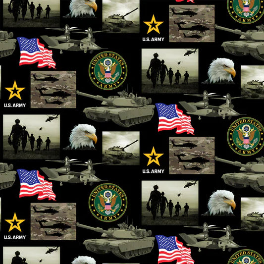 Army USA Military Armed Forces Block Black Sykel Enterprises Cotton Fabric SYK-021-2A