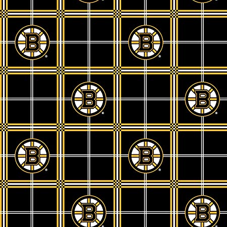 Boston Bruins NHL Hockey Plaid FLANNEL Sykel Cotton Fabric NHL-023 BRU