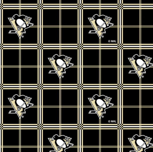 Pittsburg Penguins NHL Hockey Plaid FLANNEL Cotton Fabric NHL-023-PEN