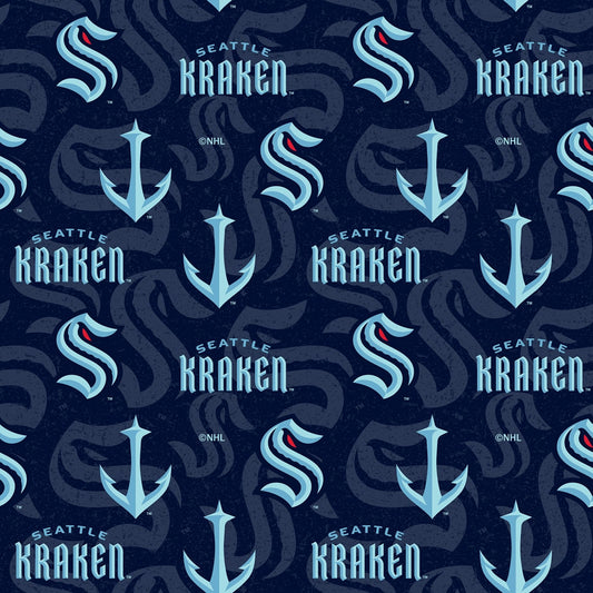 Seattle Kraken NHL Hockey Tone on Tone Sykel Cotton Fabric NHL-1199 KRA